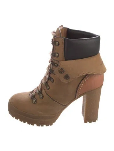 Pre-owned See By Chloé Suede Combat Boots In Neutral