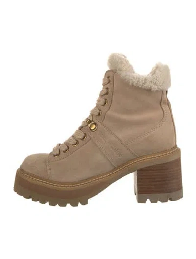 Pre-owned See By Chloé Suede Combat Boots In Neutrals