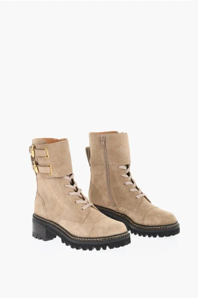See By Chloé Mallory Suede Combat Boots In Beige