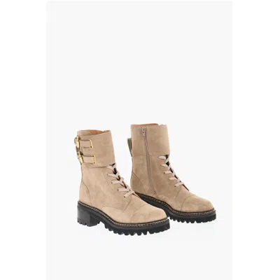 See By Chloé Suede Combat Boots With Women's Buckles
