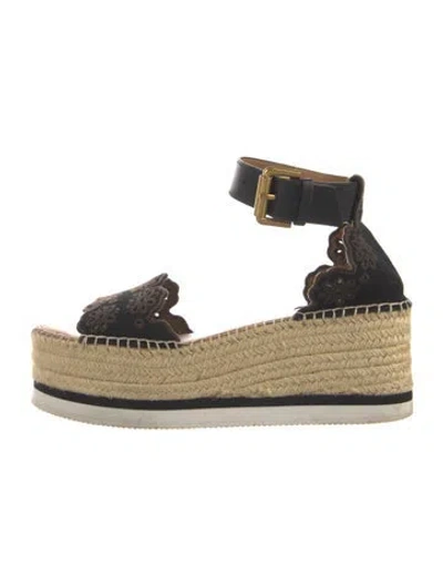 Pre-owned See By Chloé Suede Embroidered Accent Espadrilles In Black