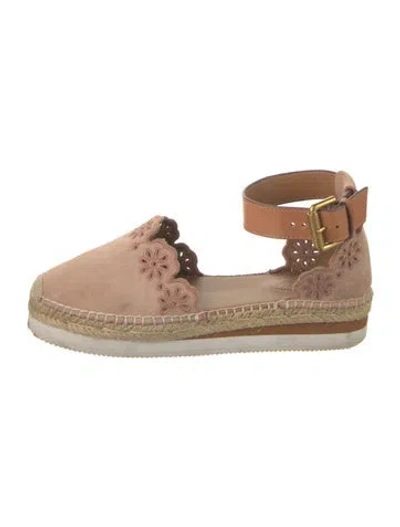 Pre-owned See By Chloé Suede Embroidered Accent Espadrilles In Neutral