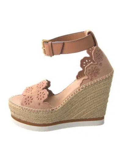 Pre-owned See By Chloé Suede Embroidered Accent Espadrilles In Pink
