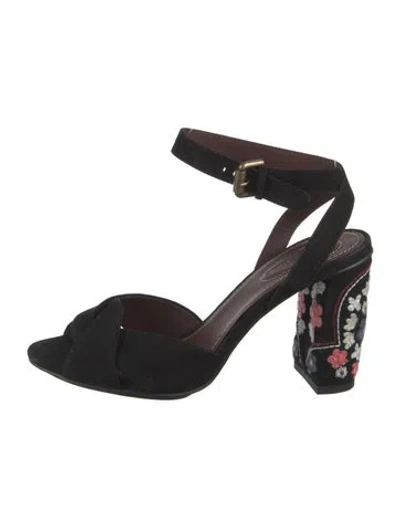 Pre-owned See By Chloé Suede Embroidered Accent Sandals In Black