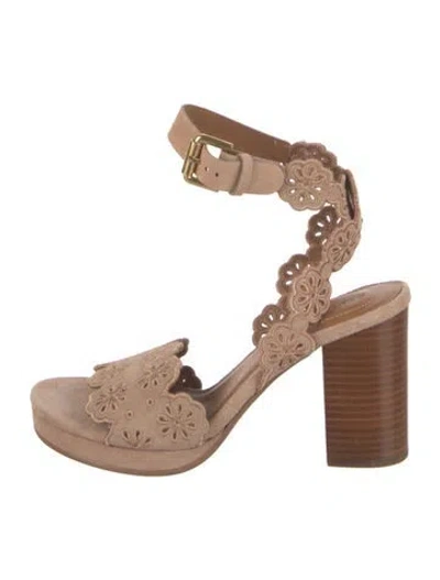 Pre-owned See By Chloé Suede Embroidered Accent Sandals In Pink