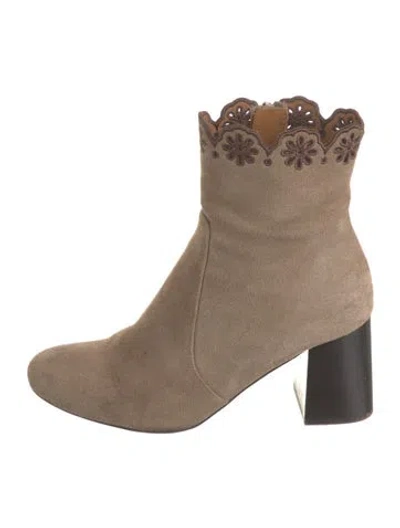 Pre-owned See By Chloé Suede Eyelet Trim Boots In Neutral