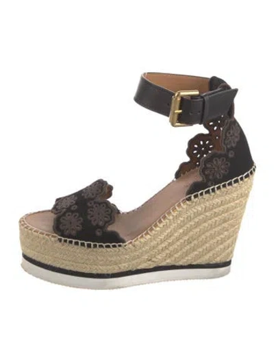 Pre-owned See By Chloé Suede Eyelet Trim Espadrilles In Black
