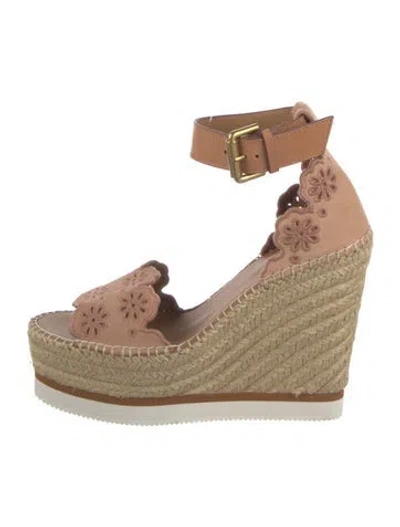 Pre-owned See By Chloé Suede Eyelet Trim Espadrilles In Pink