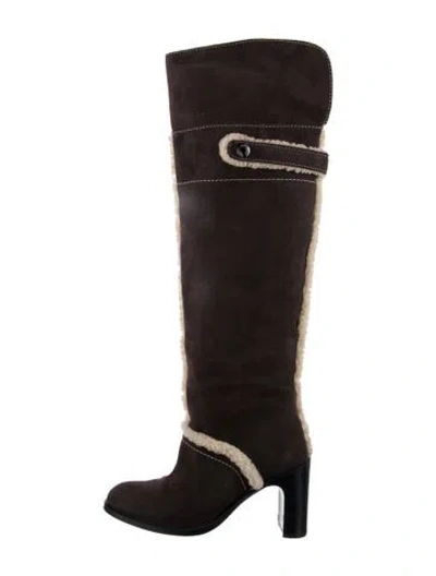 Pre-owned See By Chloé Suede Faux Fur Trim Boots In Brown