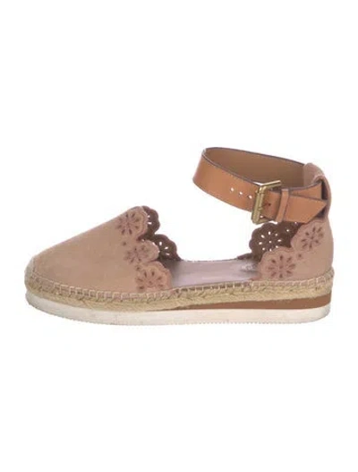 Pre-owned See By Chloé Suede Floral Print Espadrilles In Neutral