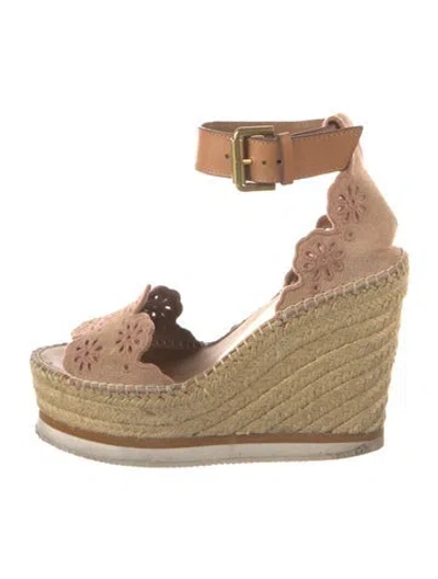 Pre-owned See By Chloé Suede Floral Print Espadrilles In Neutrals