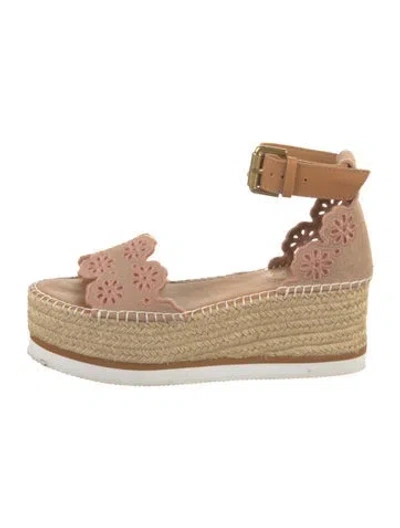 Pre-owned See By Chloé Suede Floral Print Espadrilles In Neutrals/pink