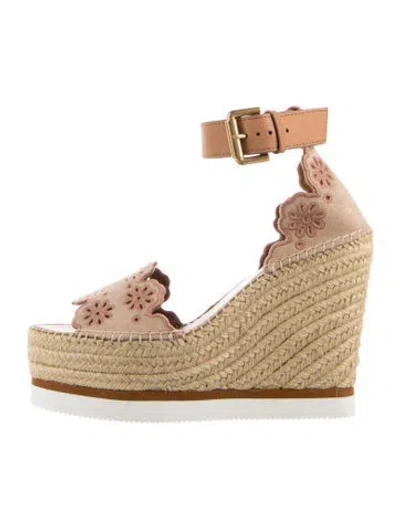 Pre-owned See By Chloé Suede Floral Print Espadrilles In Pink