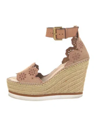 Pre-owned See By Chloé Suede Floral Print Espadrilles In Pink