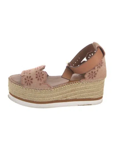 Pre-owned See By Chloé Suede Floral Print Espadrilles In Pink