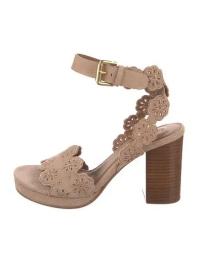 Pre-owned See By Chloé Suede Floral Print Sandals In Brown
