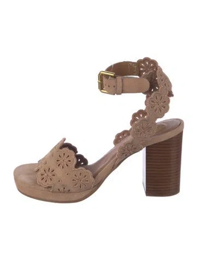 Pre-owned See By Chloé Suede Floral Print Sandals In Pink
