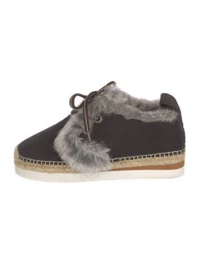 Pre-owned See By Chloé Suede Fur Trim Espadrilles In Black