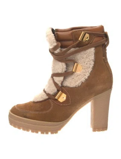 Pre-owned See By Chloé Suede Fur Trim Hiking Boots In Brown