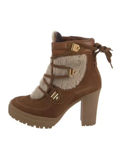 Pre-owned See By Chloé Suede Fur Trim Lace-up Boots In Brown