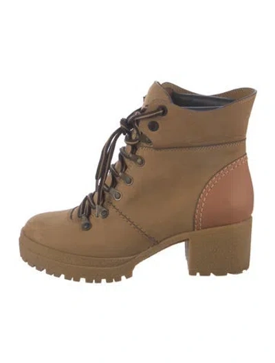 Pre-owned See By Chloé Suede Lace-up Boots In Brown/neutrals