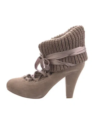 Pre-owned See By Chloé Suede Lace-up Boots In Grey/neutrals