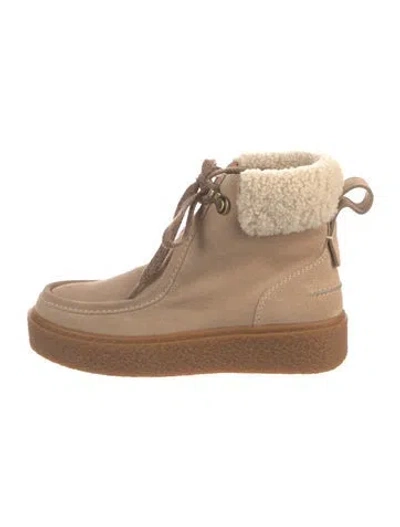 Pre-owned See By Chloé Suede Lace-up Boots In Neutral