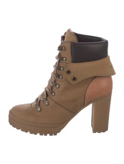 Pre-owned See By Chloé Suede Lace-up Boots In Neutral