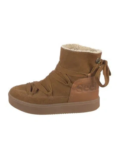 Pre-owned See By Chloé Suede Lace-up Boots In Neutral