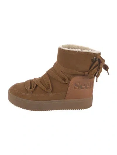 Pre-owned See By Chloé Suede Lace-up Boots In Neutral