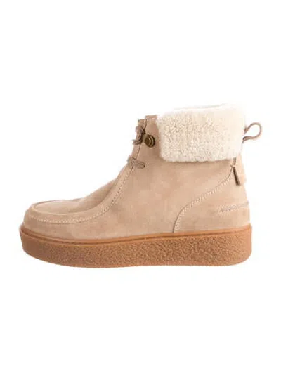 Pre-owned See By Chloé Suede Lace-up Boots In Neutrals