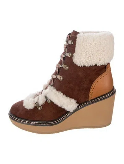 Pre-owned See By Chloé Suede Leather Trim Embellishment Lace-up Boots In Brown
