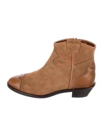 Pre-owned See By Chloé Suede Leather Trim Embellishment Western Boots In Brown