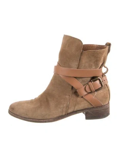Pre-owned See By Chloé Suede Moto Boots In Brown