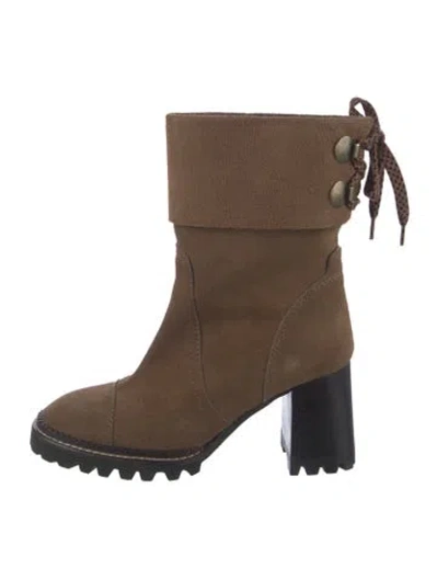 Pre-owned See By Chloé Suede Moto Boots In Brown