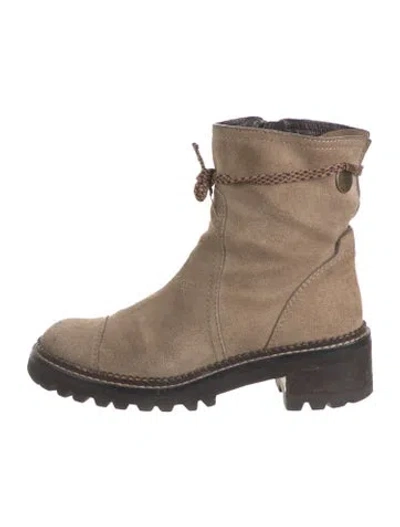 Pre-owned See By Chloé Suede Moto Boots In Neutral