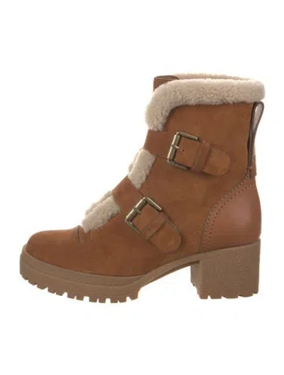 Pre-owned See By Chloé Suede Moto Boots In Neutrals