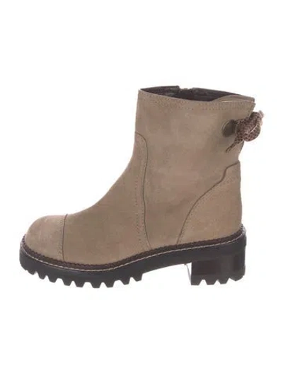 Pre-owned See By Chloé Suede Moto Boots In Neutrals
