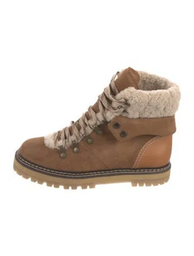 Pre-owned See By Chloé Suede Patterned Lace-up Boots In Neutral