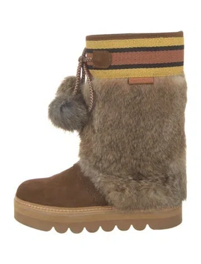 Pre-owned See By Chloé Suede Pom-pom Embellishments Boots In Brown