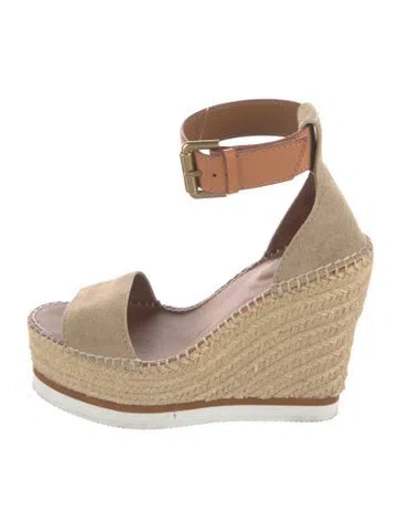 Pre-owned See By Chloé Suede Raw-edge Trim Espadrilles In Neutral
