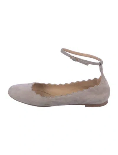 Pre-owned See By Chloé Suede Scalloped Accent Ballet Flats In Neutral