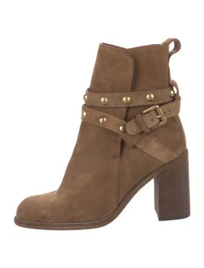 Pre-owned See By Chloé Suede Studded Accents Boots In Neutral