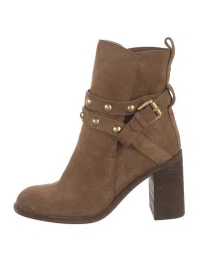 Pre-owned See By Chloé Suede Studded Accents Boots In Neutral