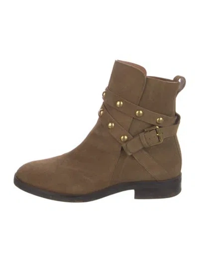 Pre-owned See By Chloé Suede Studded Accents Moto Boots In Brown