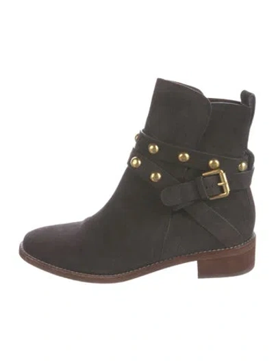 Pre-owned See By Chloé Suede Studded Accents Moto Boots In Brown