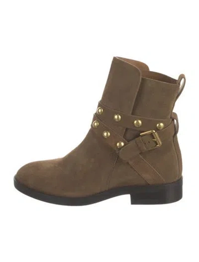 Pre-owned See By Chloé Suede Studded Accents Moto Boots In Brown
