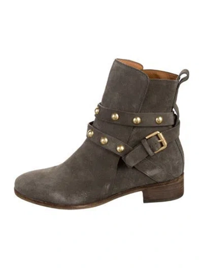 Pre-owned See By Chloé Suede Studded Accents Moto Boots In Gray