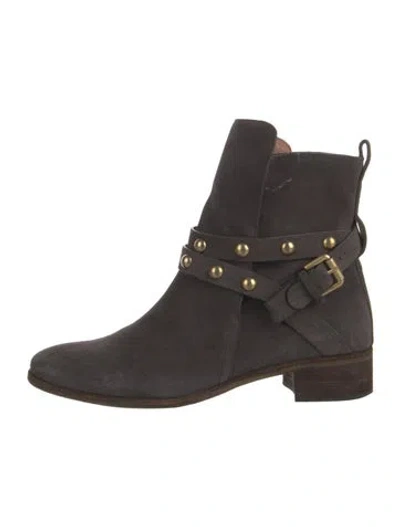 Pre-owned See By Chloé Suede Studded Accents Moto Boots In Gray
