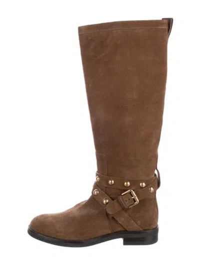 Pre-owned See By Chloé Suede Studded Accents Riding Boots In Brown
